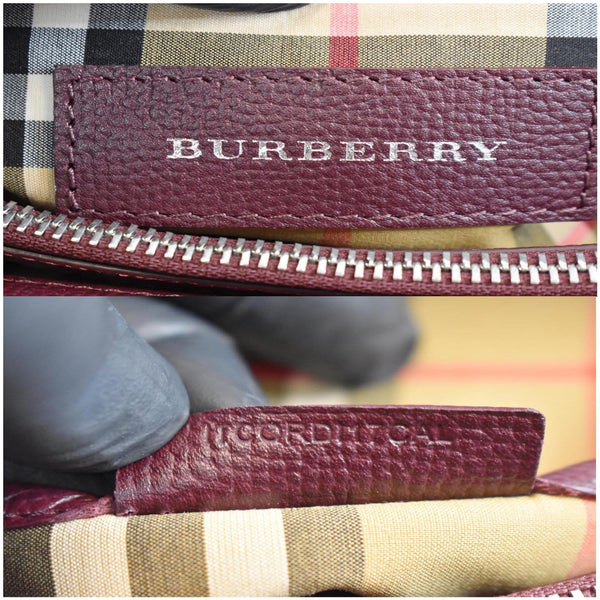 BURBERRY Medium Banner Derby Leather Tote Shoulder Bag Red