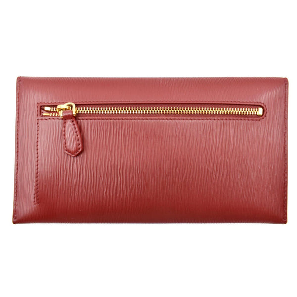 PRADA Envelope Leather Clutch Wallet Red