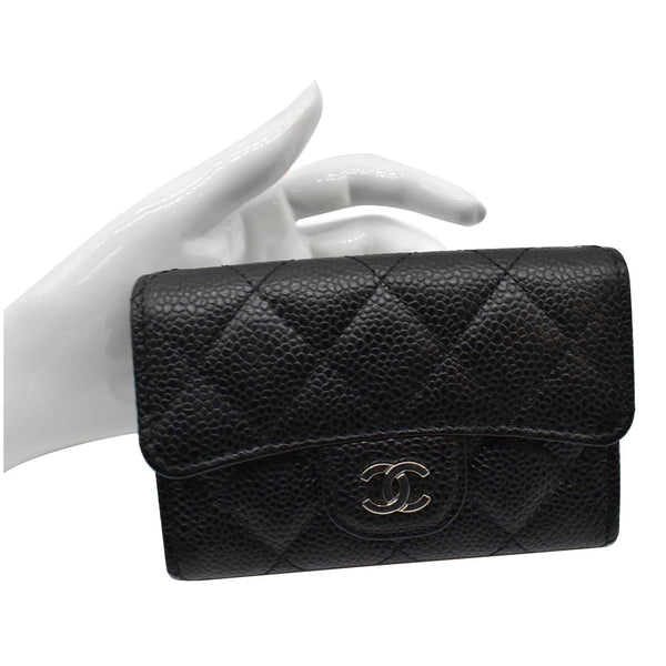 CHANEL CC Classic Small Flap Caviar Leather Card holder Black