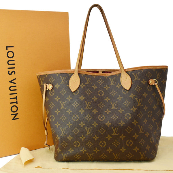 LOUIS VUITTON Neverfull MM Monogram Canvas Tote Shoulder Bag Fuchsia