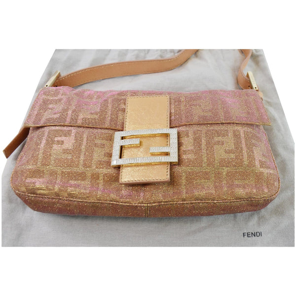 FENDI Glitter Zucca Canvas Magnetic Baguette Bag Metallic Pink