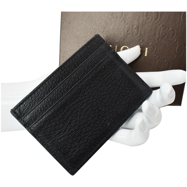 GUCCI Animalier Bee Leather Card Case Black 523685