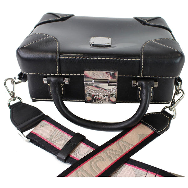 MCM Berlin Soft Clear Leather Crossbody Box Bag Black