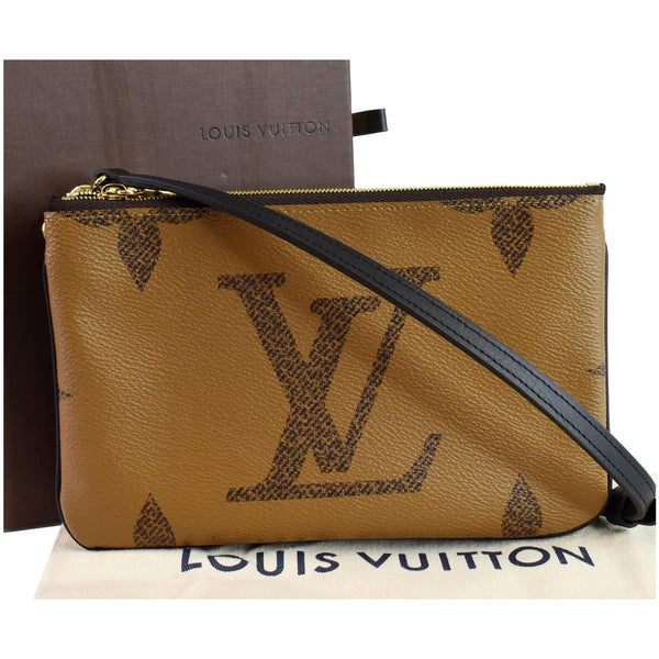 LOUIS VUITTON Double Zip Pochette Reverse Monogram Giant Shoulder Bag Brown