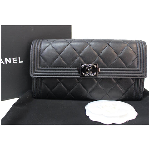 CHANEL Boy Large Flap Lambskin Leather Wallet Black