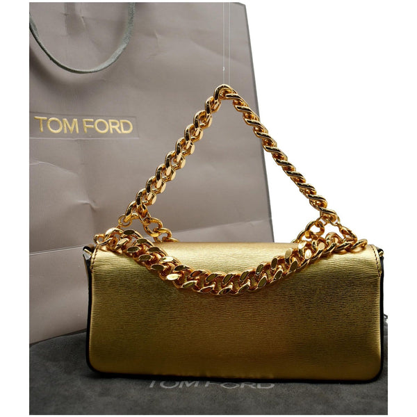TOM FORD Triple Chain Small Embellished Metallic Leather Shoulder Bag Gold