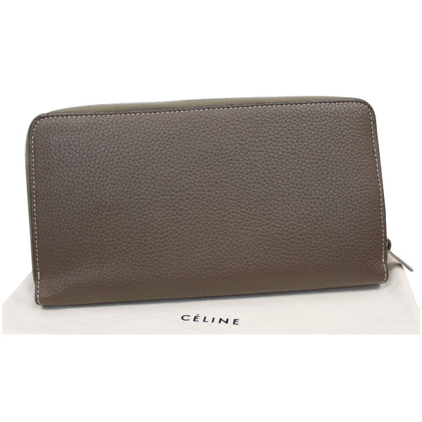 CELINE Large Zip Around Multifunction Drummed Calfskin Wallet Taupe Grey