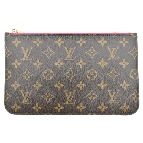 LOUIS VUITTON Neverfull MM Monogram Canvas Pochette Wristlet Pouch Brown