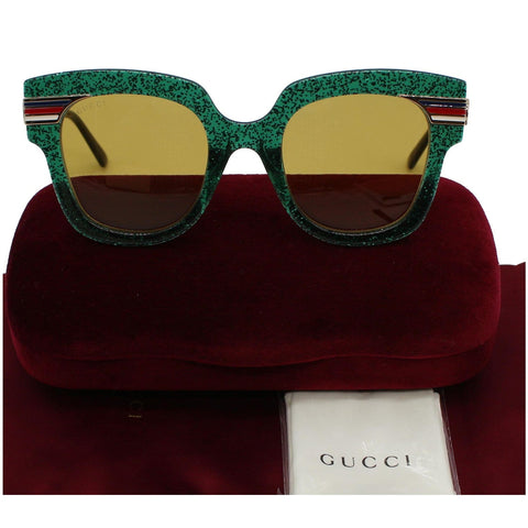 GUCCI GG0281S Square Glitter Green Sunglasses Brown Lens