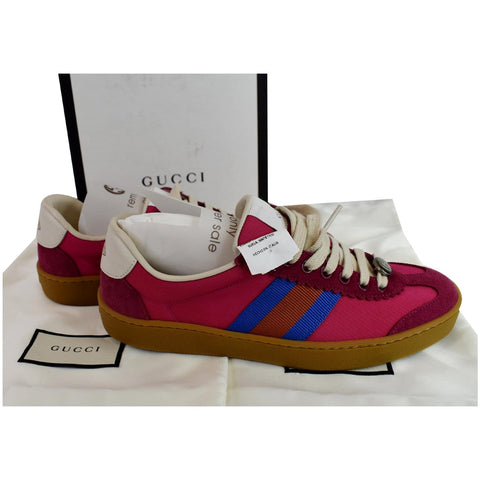 Gucci Web GG Bee Low Top Suede Sneakers Pink