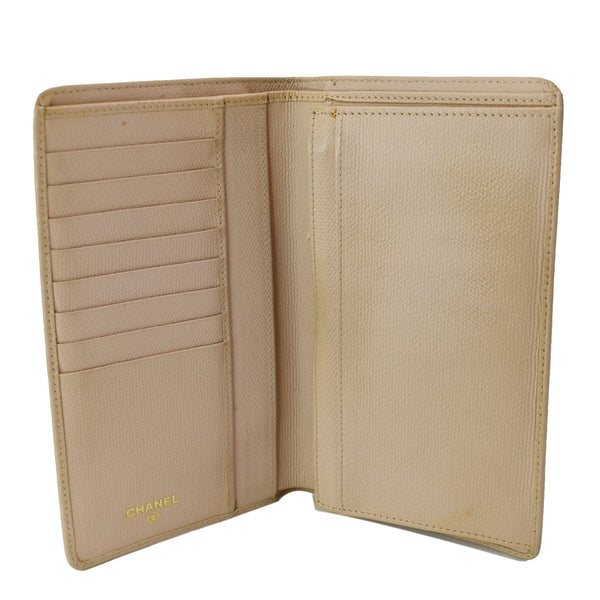 CHANEL Long Coco Button Bi-Fold Caviar Leather Wallet Beige