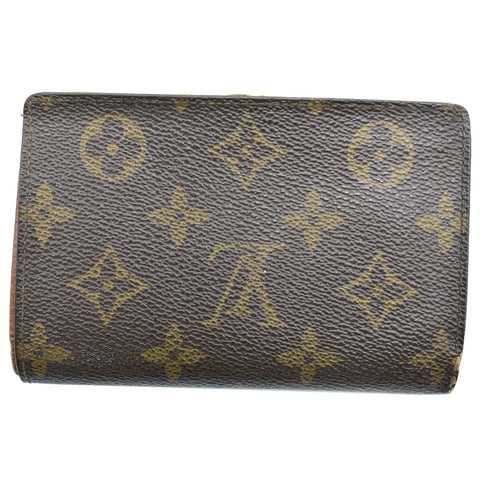 LOUIS VUITTON French Kisslock Monogram Canvas Wallet Brown