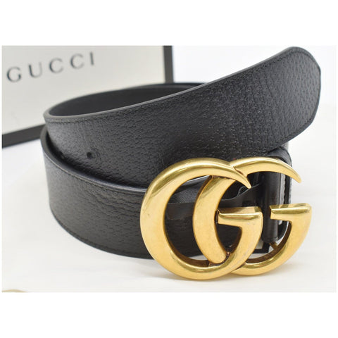 GUCCI Wide Double G Buckle Leather Belt Black 406831 Size 75.30