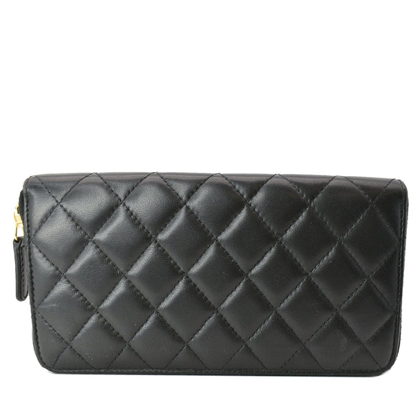 CHANEL Quilted Leather Zip Around Wallet Black