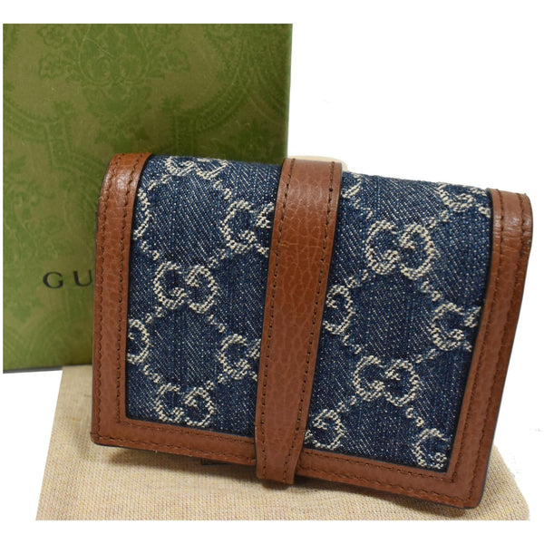 GUCCI Jackie 1961 GG Jacquard Denim Card Case Wallet Dark Blue