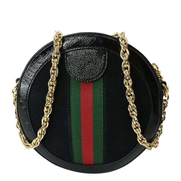 GUCCI Ophidia Mini GG Round Web Leather Crossbody Bag Black 550618