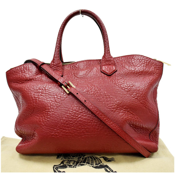 BURBERRY Dewsbury Medium Grain Check Embossed Tote Bag Red
