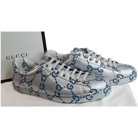 GUCCI Miro Rubber Wax Mens New Ace Ghost Sneakers Silver US 10