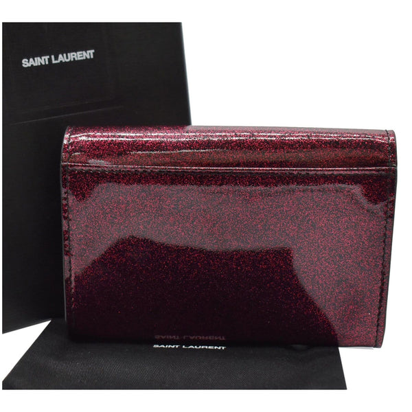YVES SAINT LAURENT Envelope Glitter Patent Leather Wallet Red