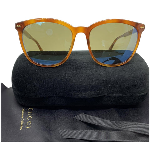 Gucci GG0196SK 003 Havana Frame Sunglasses Blue Lens
