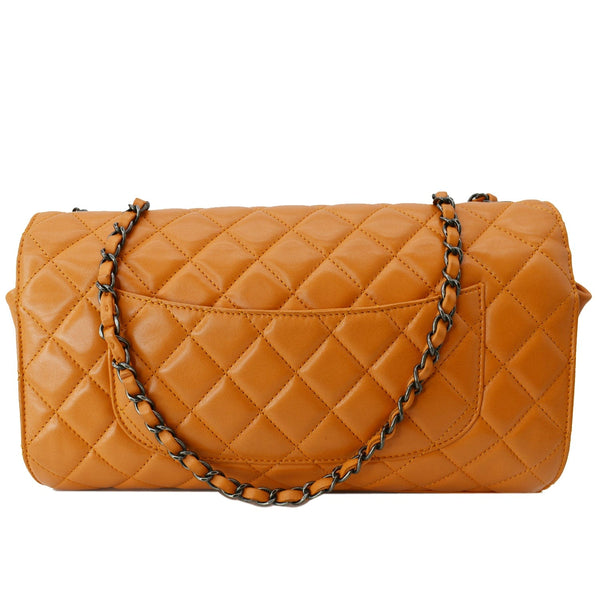 CHANEL Classic Flap Drawstring Quilted Lambskin Leather Shopper Shoulder Bag Orange - Hot Deals