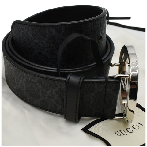 GUCCI Interlocking G Buckle GG Supreme Canvas Belt Black 411924