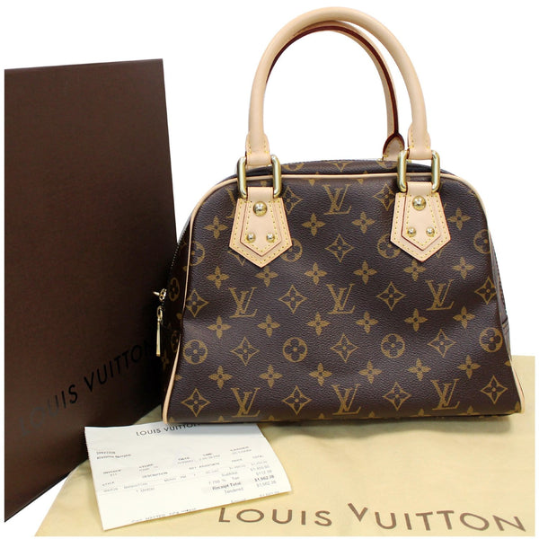 LOUIS VUITTON Manhattan PM Monogram Canvas Satchel Bag Brown