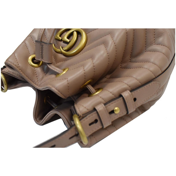 GUCCI Matelasse GG Marmont Quilted Bucket Shoulder Bag Nude 476674