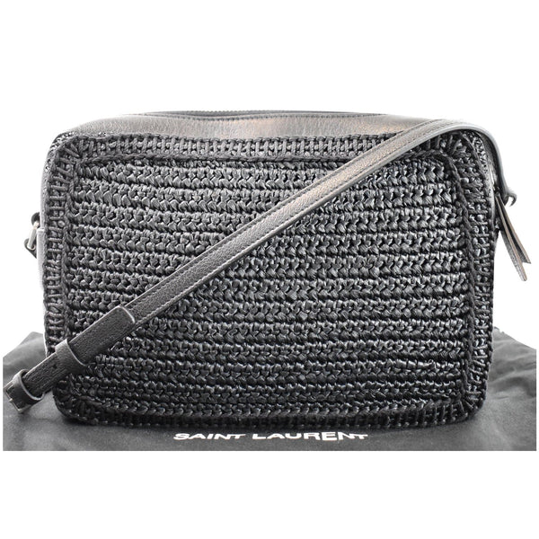 YVES SAINT LAURENT Lou Camera Raffia Canvas Crossbody Bag Black