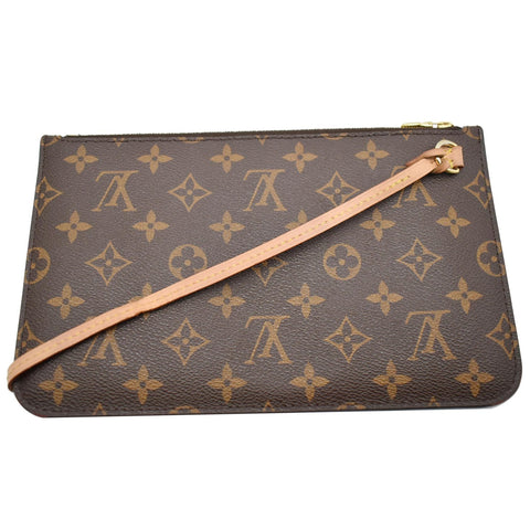 LOUIS VUITTON Neverfull MM Monogram Canvas Pochette Wristlet Pouch Brown