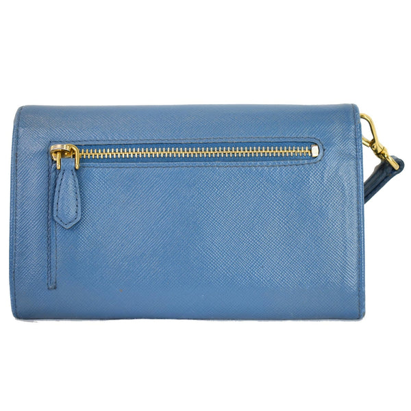 PRADA Saffiano Textured Leather Wristlet Wallet Blue
