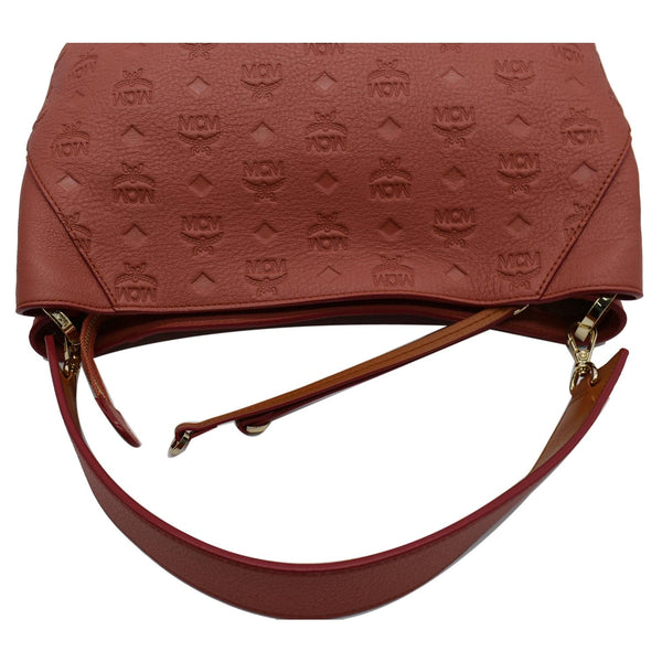 MCM Klara Medium Monogram Leather Hobo Bag Cocoa