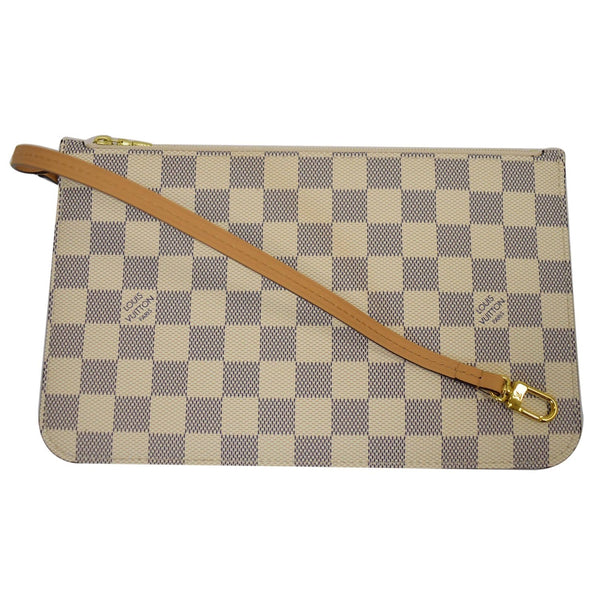 LOUIS VUITTON Neverfull Braided MM Damier Azur Pochette Wristlet White
