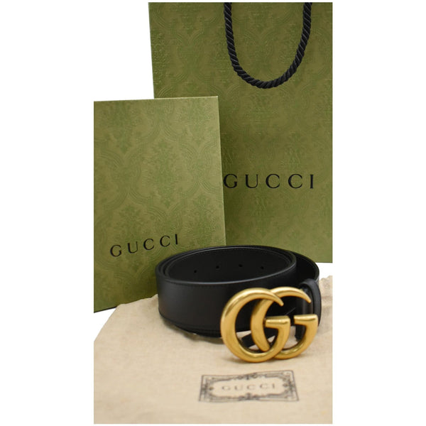 GUCCI Double G Buckle Leather Belt Black 400593 Size 100.40