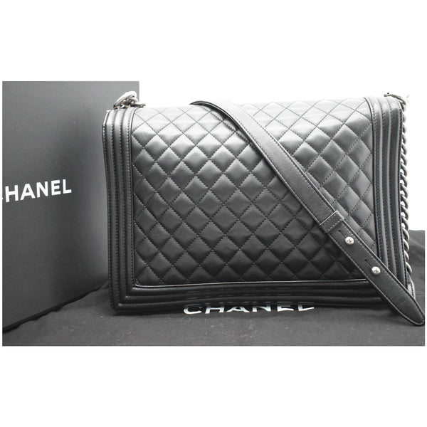 CHANEL Large Boy Flap Calfskin Quilted Leather Shoulder Bag Black