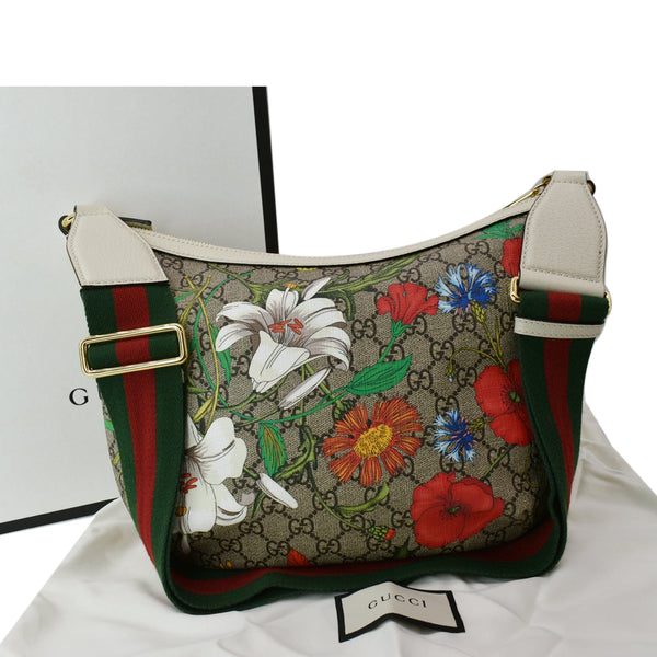 GUCCI Ophidia Half Moon Small Flora GG Canvas Hobo Bag Beige 626509