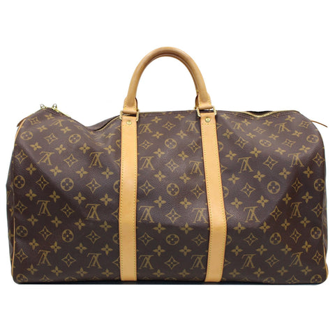 front LV Keepall 50 Monogram Canvas Travel Bag