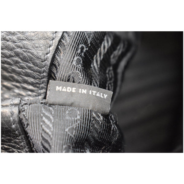 PRADA Logo Drawstring Leather Bucket Shoulder Bag Black