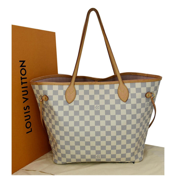 LOUIS VUITTON Neverfull MM Damier Azur Tote Bag Rose Ballerine