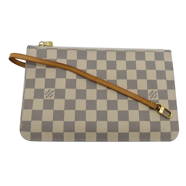 LOUIS VUITTON Neverfull MM Damier Azur Pochette Wristlet Pouch White