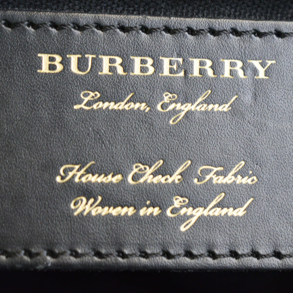 BURBERRY Derby Banner Small House Check Leather Tote Shoulder Bag Black