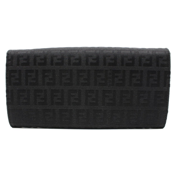 FENDI Zucchino Monogram Canvas Long Bi-Fold Wallet Black