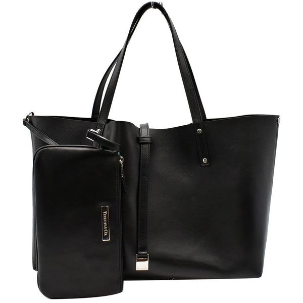 TIFFANY & CO Leather Tote Bag Black