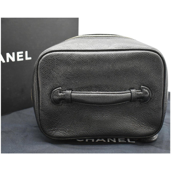 CHANEL Vintage Vanity Case Leather Chain Cosmetic Bag Black