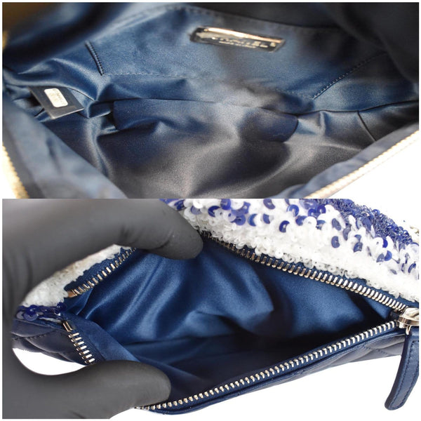 Chanel Sequin Fanny Pack Leather Waist Bag opened view