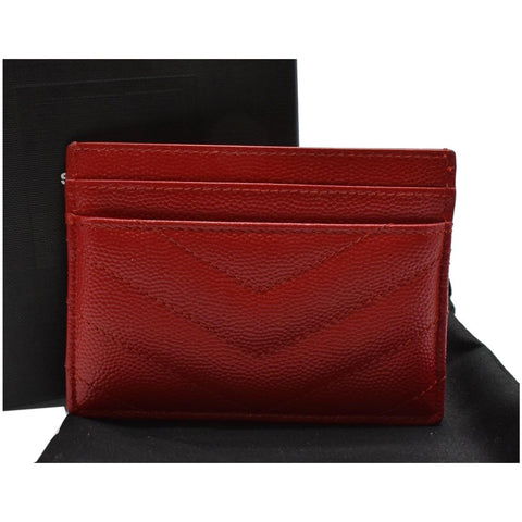YVES SAINT LAURENT Monogram Grain Embossed Leather Card Case Red