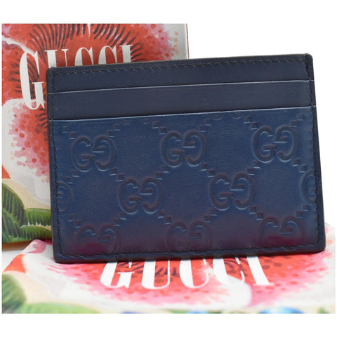 Gucci Guccissima Leather Signature Card Case - Blue