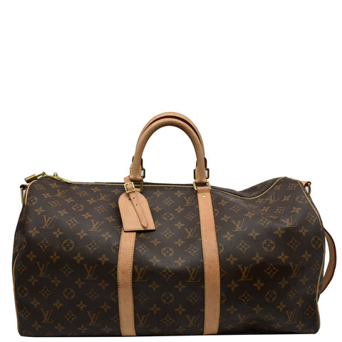 LOUIS VUITTON Keepall 50 Bandouliere Monogram Canvas Travel Bag Brown