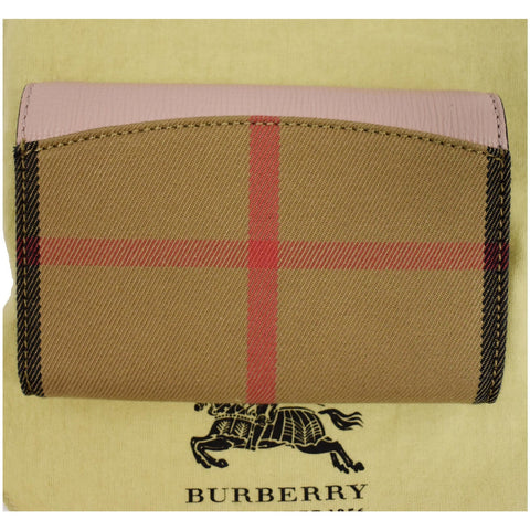BURBERRY Luna House Check Leather Wallet Rose Pink