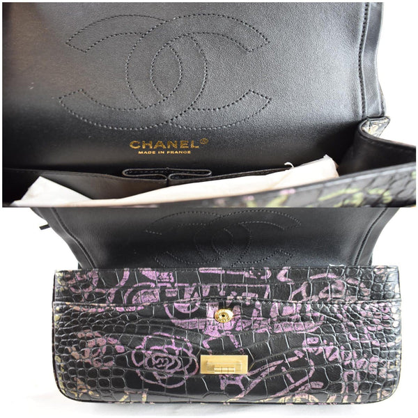 CHANEL Reissue 2.55 Flap Crocodile Embossed Graffiti Shoulder Bag Black